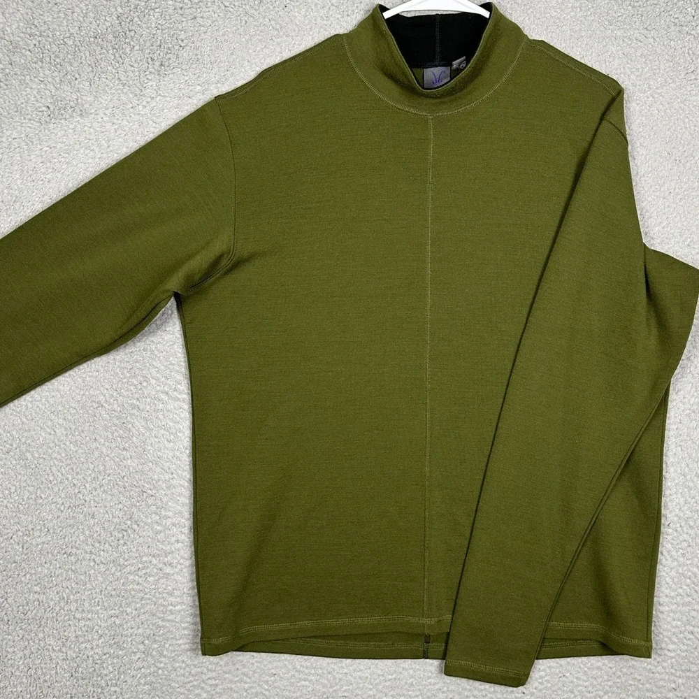 Ibex Sweater Mens XL Mock Neck Olive Green Center Seam Pullover 100% Merino Wool